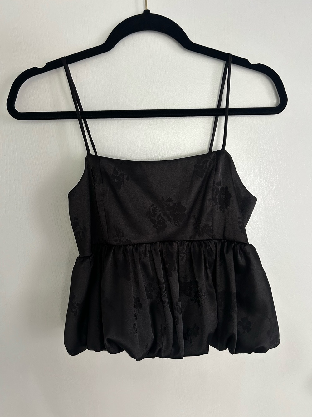 Altar’d State Silk Black Floral Bubble Hem Tank Top